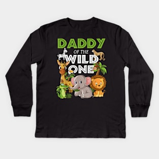 Daddy Of The Wild One Zoo Birthday Safari Jungle Animal Kids Long Sleeve T-Shirt